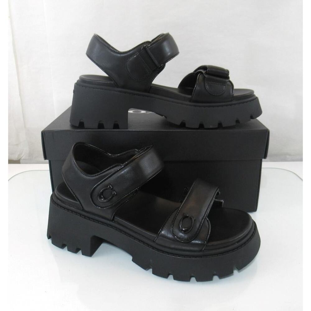 Coach Size 7.5 Brynn Platform Double Strap Sandal Chunky Lug Platform Black - Picture 3 of 11